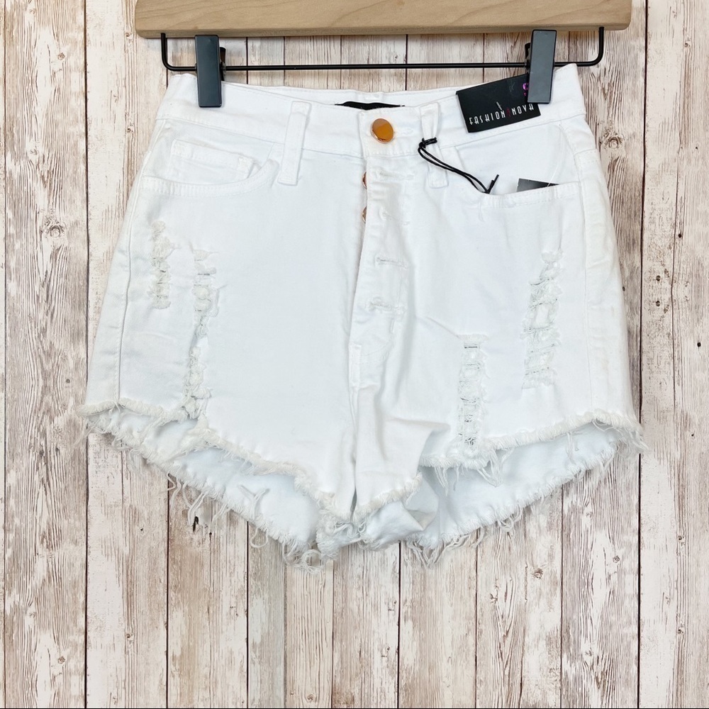 Fashion Nova White Denim Distressed Shorts Size Small Women